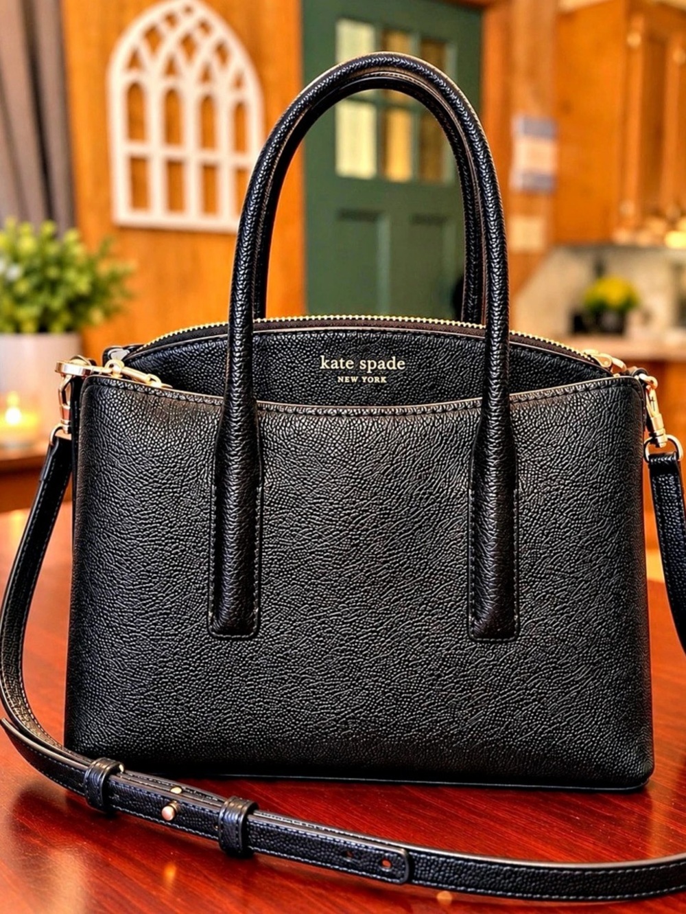 Kate Spade Black Leather-Style Satchel- used